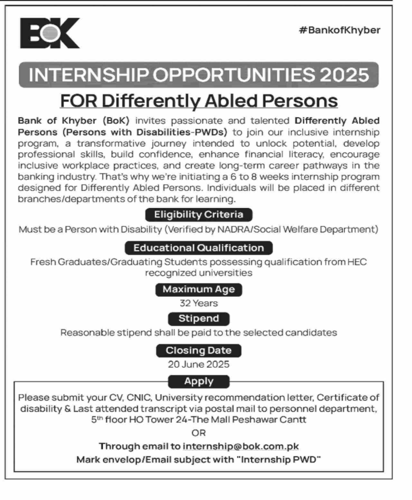 Bank of Khyber BOK Internship Program 2025