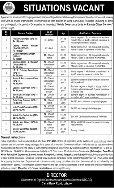 Digital Governance and Citizen Services Punjab Jobs