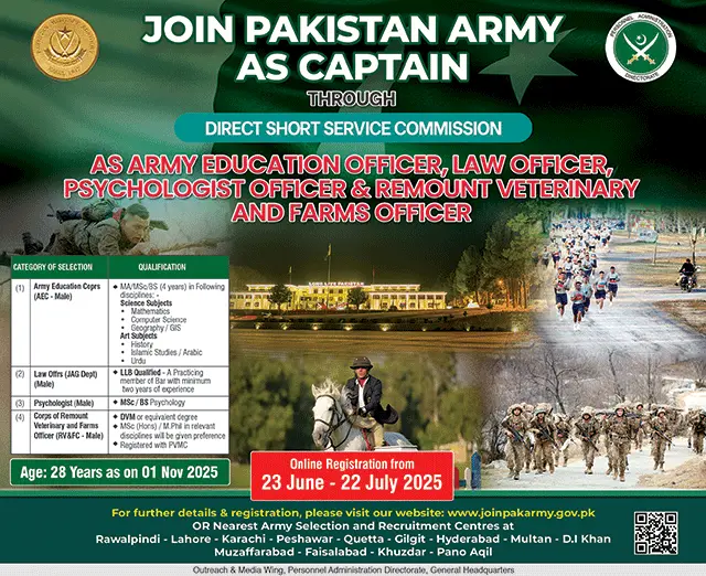 Join Pak Army as Captain through Direct Short Service Commission Jobs Ad 2025